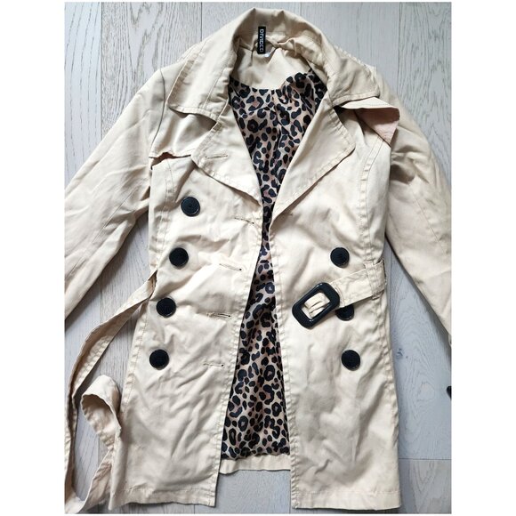 H&M Double Breasted Trench Coat - Khaki Sz 2 - Picture 3 of 8